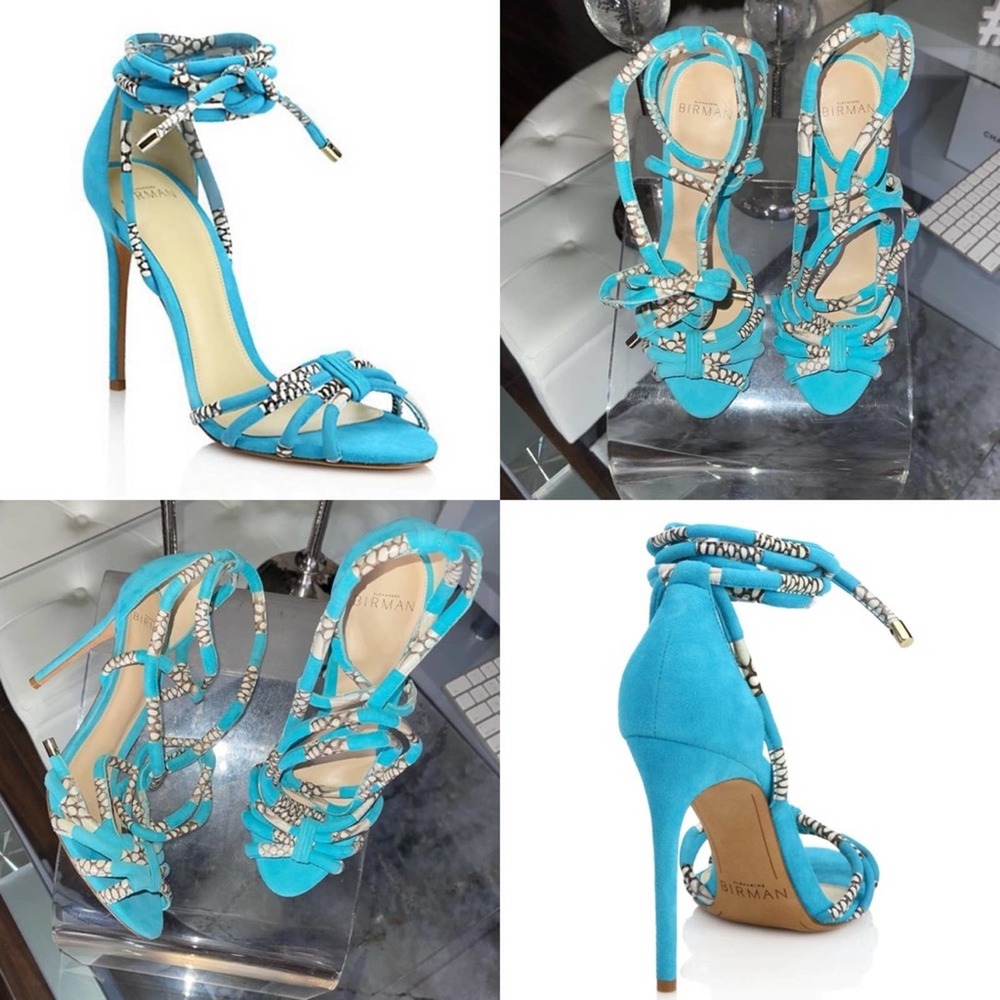 Alexandre Birman Keane Strappy Suede & Snakeskin Sandals In Blue Natural Lace Up